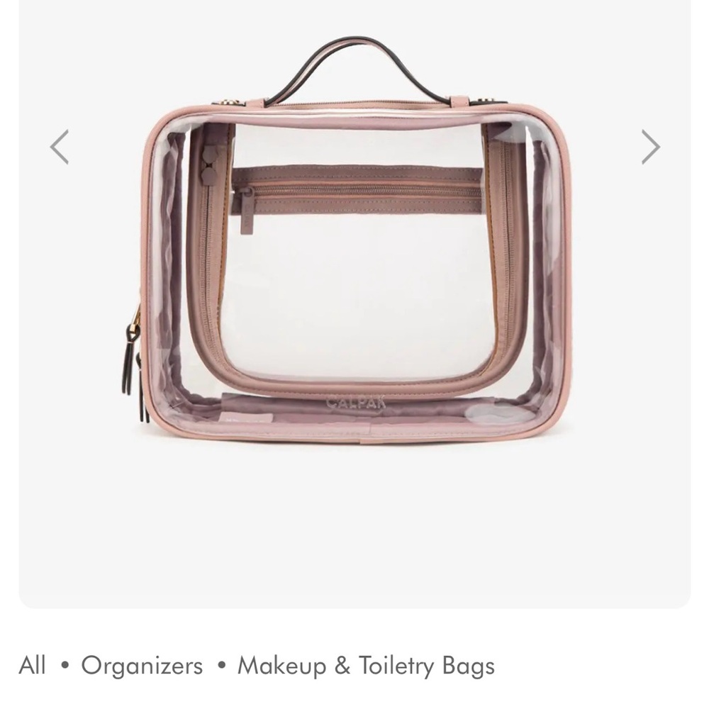 Calpak Pink Makeup Organizer with Clear Design and Zipper Closure